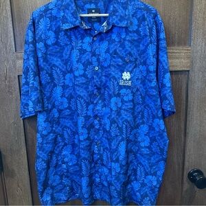 Colosseum Blue Hawaiian Floral Button-Up Shirt with Notre Dame Irish Logo